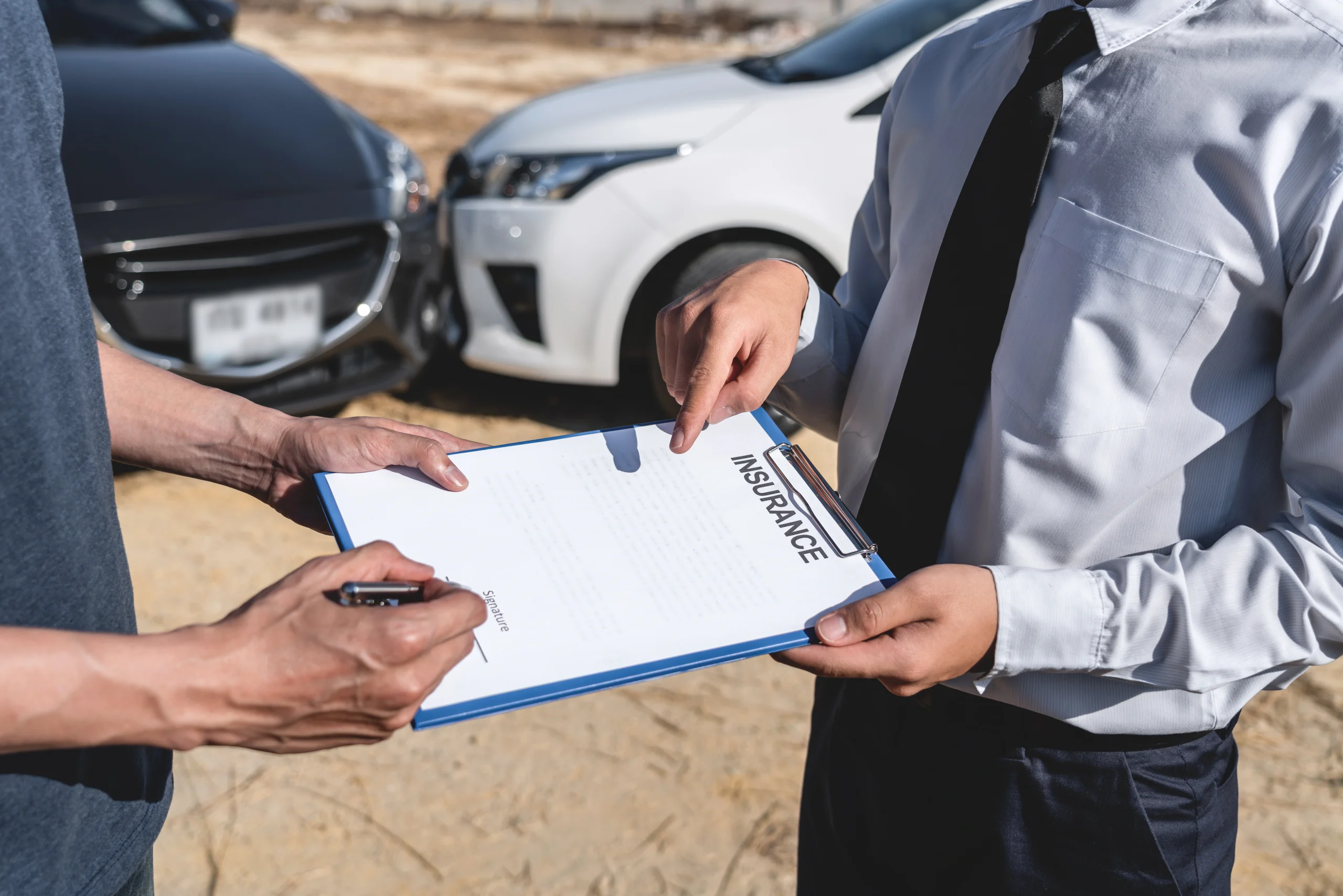 insurance agent customer assessed negotiation checking signing report claim form